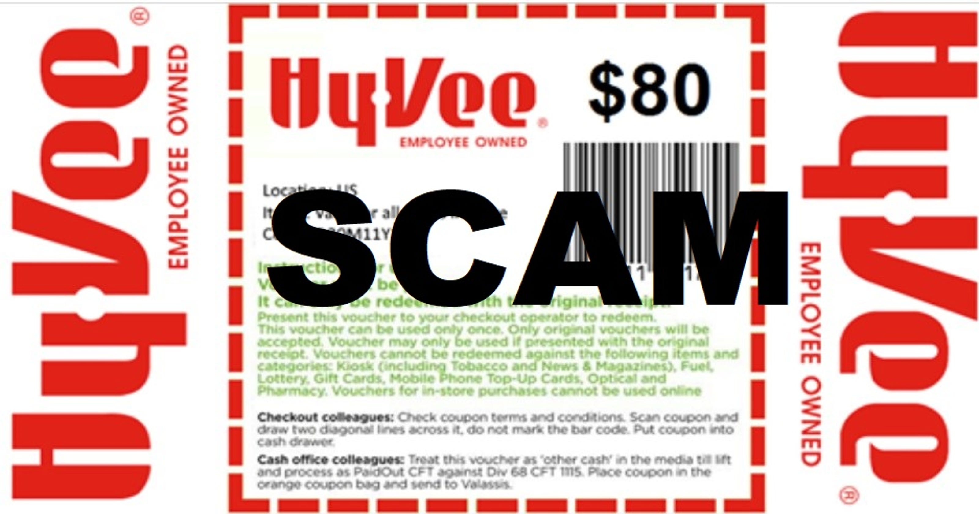Scam alert HyVee 80 coupon on Facebook