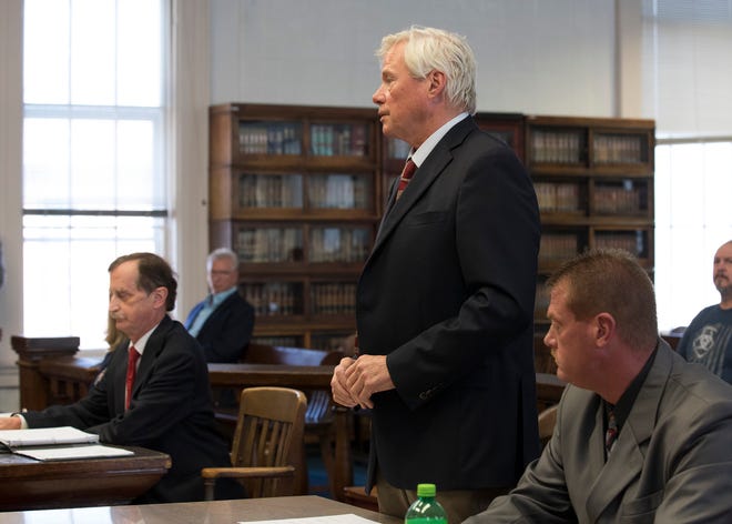 Pike County Sheriff Charles Reader's lawyer James T. Boulger addresses visiting judge Chris Martin in the Pike County Courthouse on July 2, 2019, in Waverly, Ohio. His client Pike County Sheriff Charles Reader plead not guilty to 16 criminal charges ranging from theft to tampering with evidence.