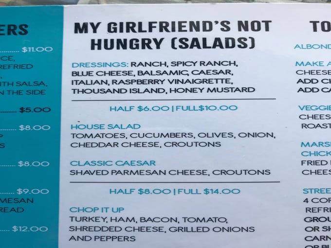 Arizona restaurant has 'My Girlfriend's Not Hungry' menu section