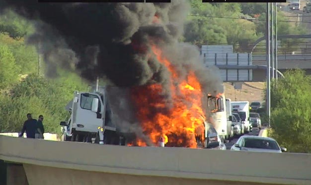 A dump truck fire temporarily closed the Loop 101 ramp onto U.S. 60 on July 3, 2019.