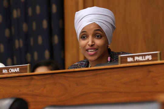 Rep. Ilhan Omar, D-Minn., questions witnesses at a hearing on May 16, 2019.