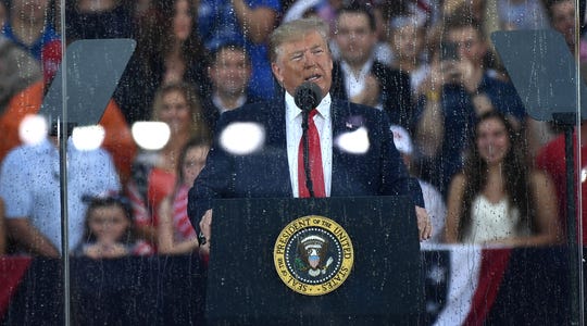 US President Donald Trump speaks during the "Salute to America" Fourth of July event at the Lincoln Memorial in Washington, DC, July 4, 2019.