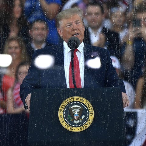 US President Donald Trump speaks during the...