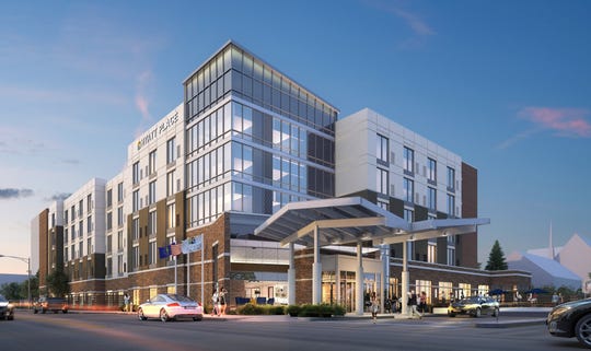 A rendering of what the Hyatt Place in Downtown Evansville will look like upon completion.