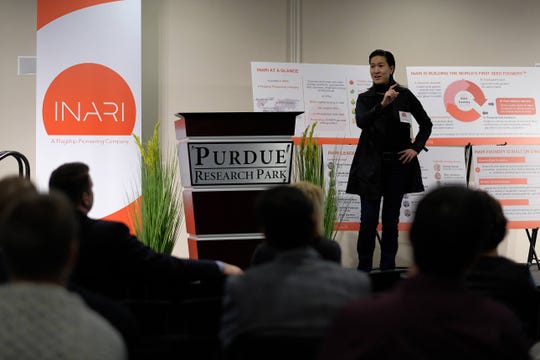 Ponsi Trivisvavet, CEO of Inari, talks Wednesday, Nov. 7, 2018 about why the Cambridge, Massachusetts, company decided to expand its operations to the Purdue Research Park business complex in West Lafayette.