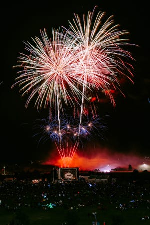 Fireworks are seen from the Aggie Memorial Stadium at the City of Las Cruces and New Mexico State Universities annual 4th of July Celebration on NMSU campus on Thursday, June 4, 2019.