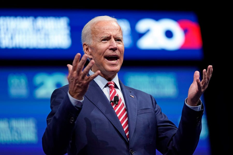 Democratic presidential candidate and former vice president Joe Biden speaks during the National Education Association Strong Public Schools Presidential Forum Friday, July 5, 2019, in Houston.