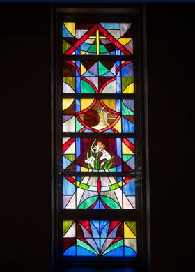 His resurrection: A series of stained glass panels that depict the life of Jesus at Salem United Church of Christ in Jacobus.