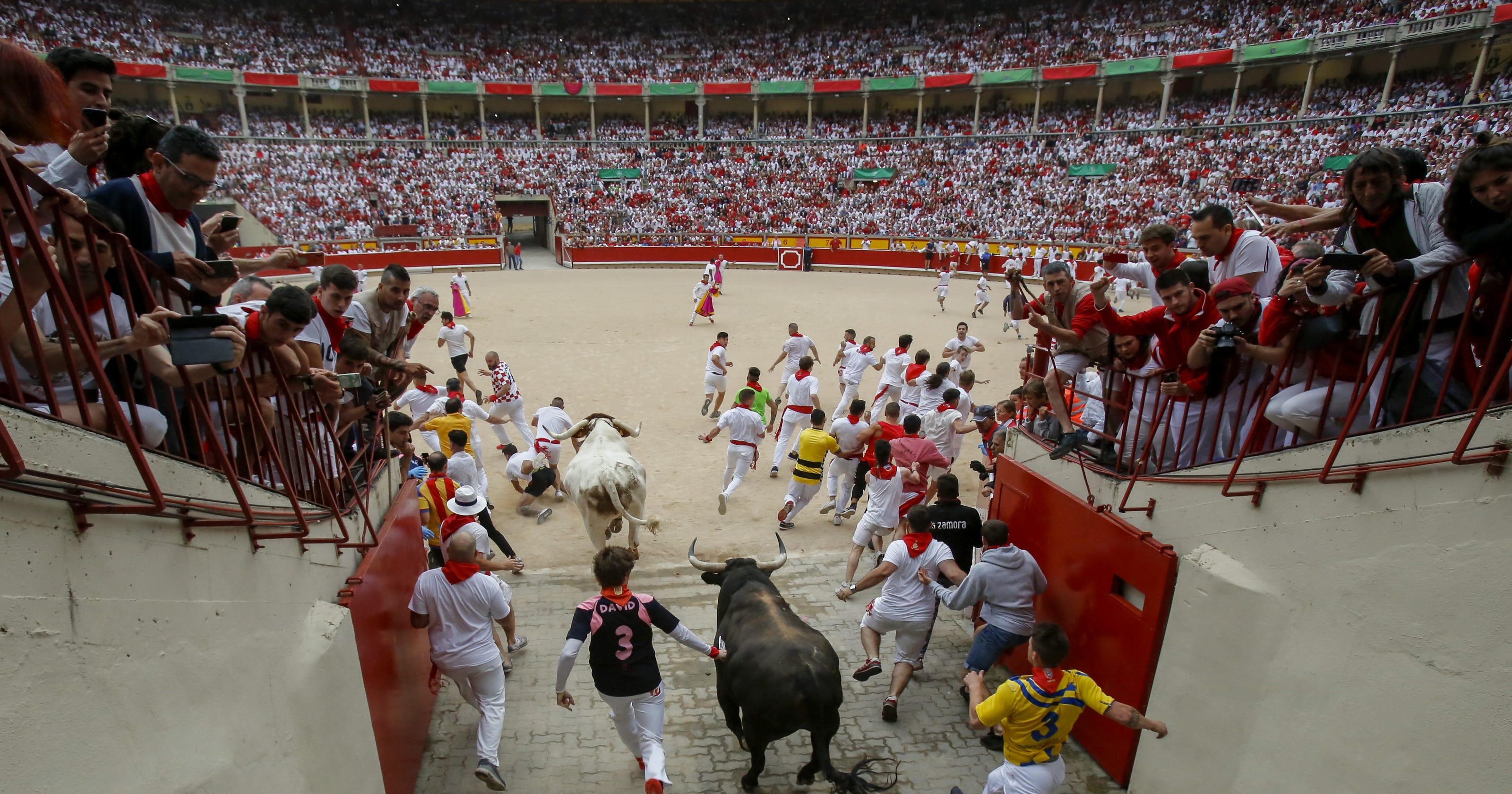 The 2019 San Fermin Running of the Bulls in Pamplona Spain