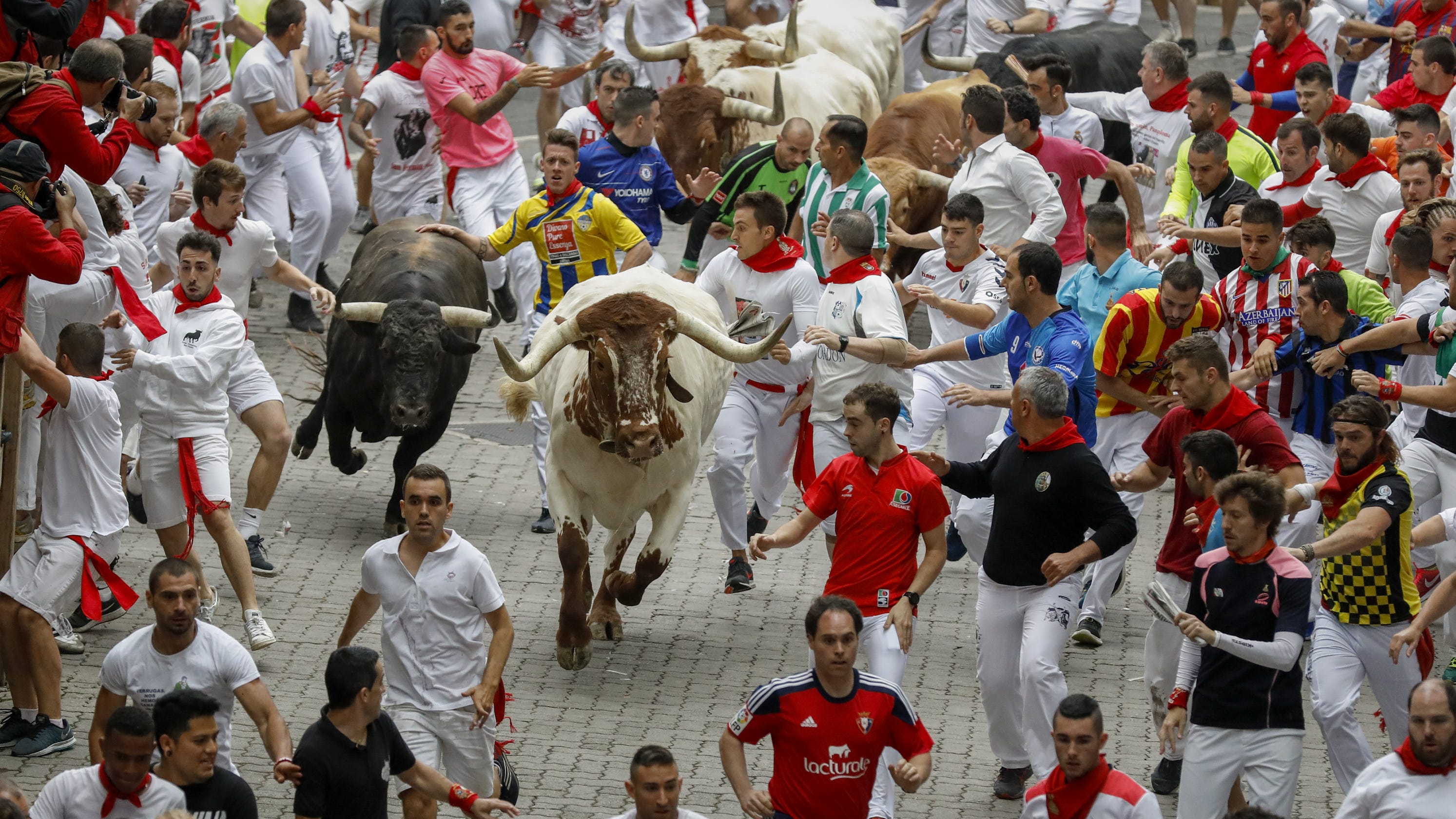The 2019 San Fermin Running of the Bulls in Pamplona Spain The 2019 San Fermin Running of the Bulls in Pamplona Spain