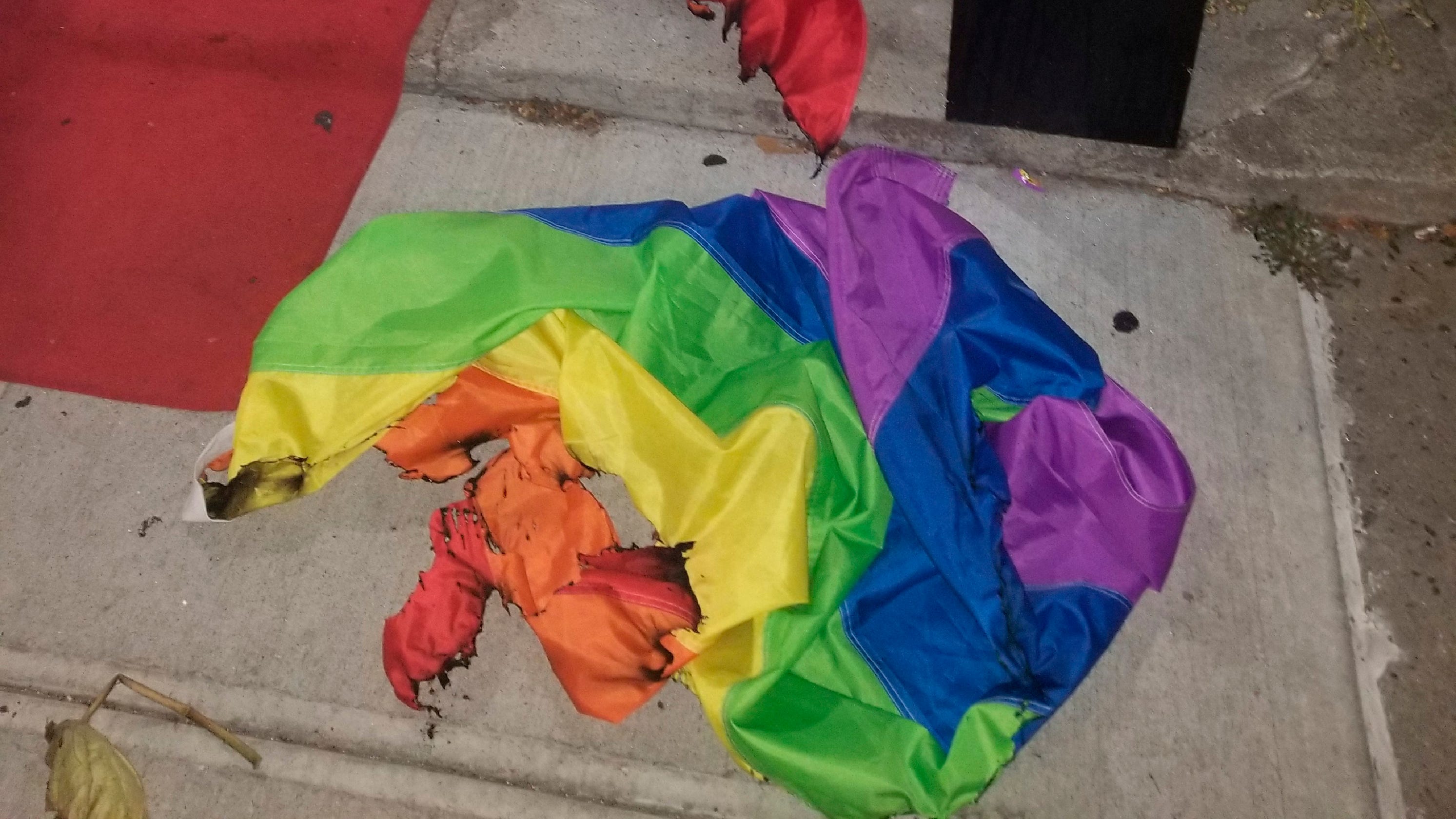 Image result for rainbow flag set on fire in nyc