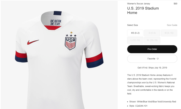 nike us women's jersey