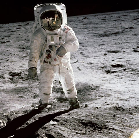 Astronaut Edwin 'Buzz' Aldrin walking on the moon...