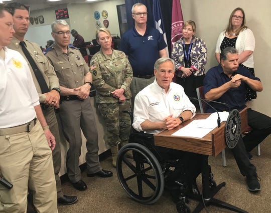 Gov. Greg Abbott and state emergency management leaders prepare to respond the tropical storm brewing in the Gulf of Mexico, July 10, 2019.
