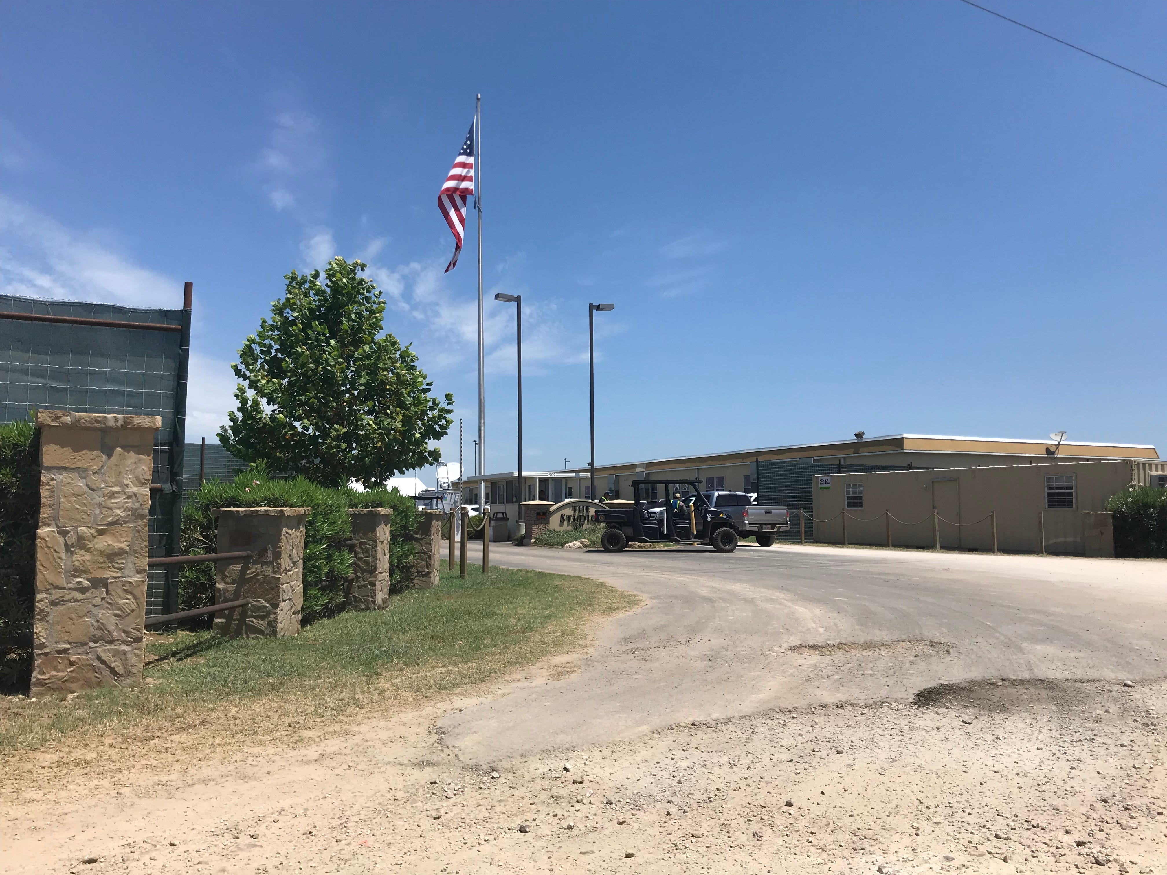 The exterior of the Carrizo Springs migrant facility for unaccompanied teenagers.