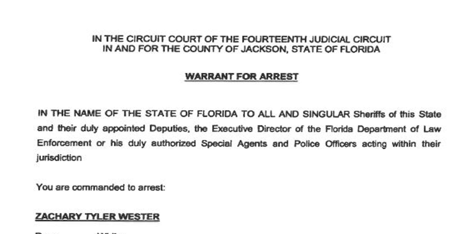Read the arrest warrant for former Jackson County Deputy Zach Wester