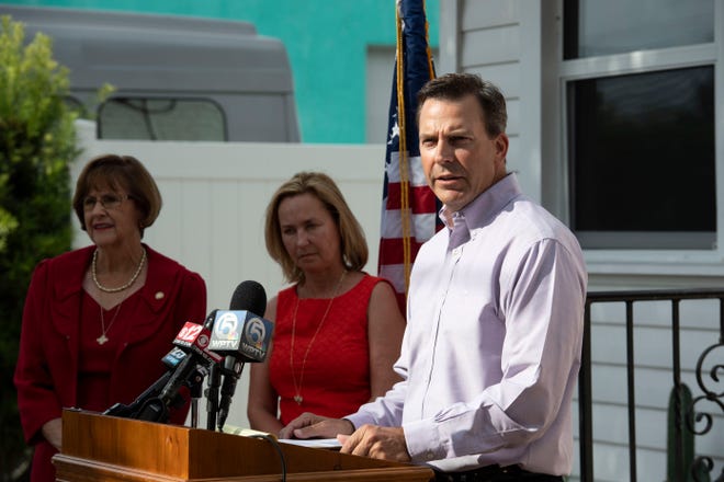 Florida Rep. Toby Overdorf, Sen. Gayle Harrell, R-Stuart and Rep. MaryLynn Magar hosted a news conference regarding a local hepatitis A outbreak following a meeting with Lt. Gov. Jeanette Nuñez and Dr. Scott Rivkees on Wednesday, July 10, 2019, at Overdorf's office in Stuart. In Martin County, four people have died from complications of the virus since March. 