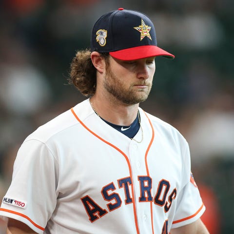Houston Astros starting pitcher Gerrit Cole is...