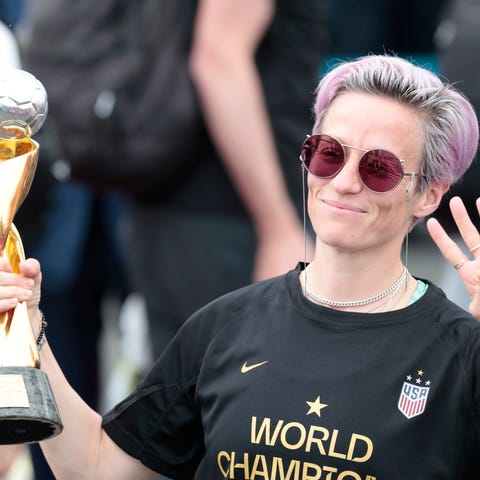 Megan Rapinoe poses with the Women's World Cup...