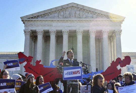 Former California Gov. Arnold Schwarzenegger outside of the Supreme Court on March 26, 2019.