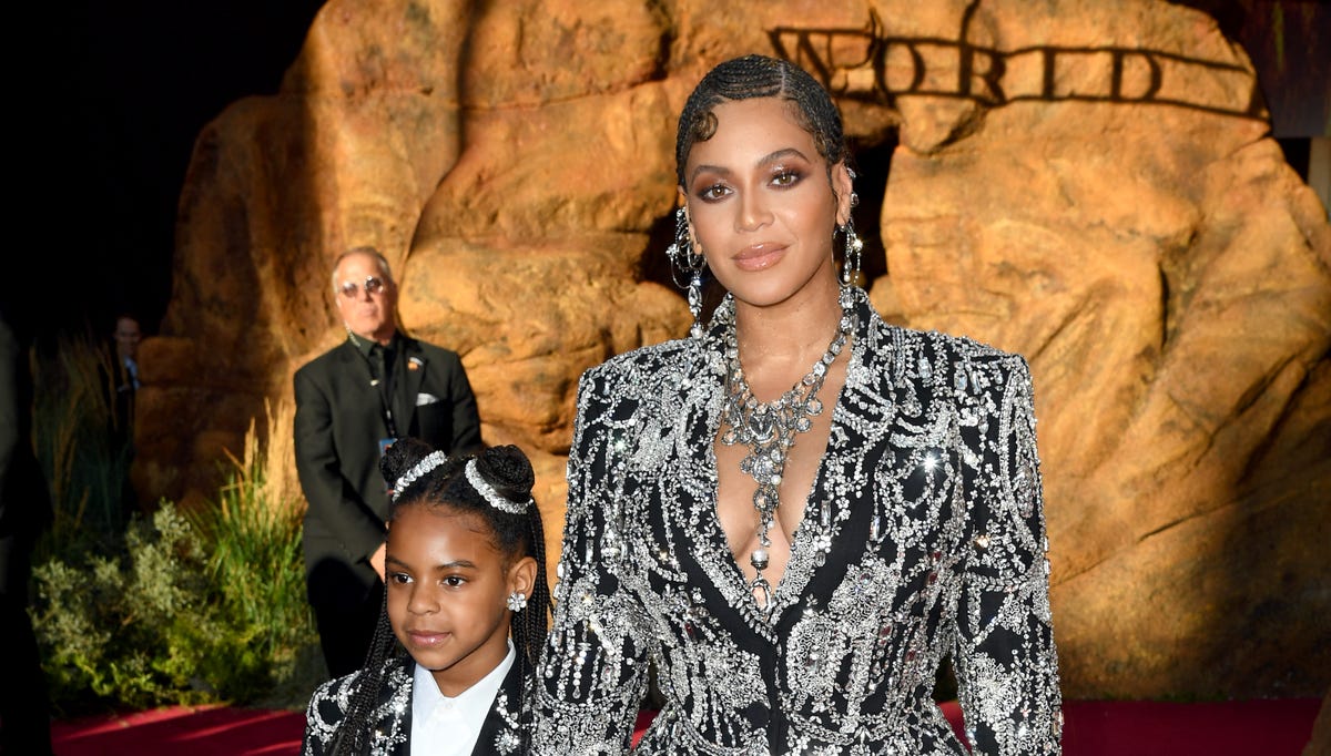 Blue Ivy Carter and Beyoncé attends the premiere of Disney's "The Lion King" at Dolby Theatre on July 09, 2019 in Hollywood, California.