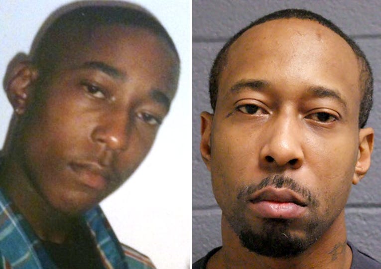 Left: James Chad-Lewis Clay at age 16, in 1997, according to his mother who provided the photo. Right: James Chad-Lewis Clay shown in a December 2017 Michigan Department of Corrections photo. He is serving 25-50 years in prison for a 1997 rape that he said he did not commit.