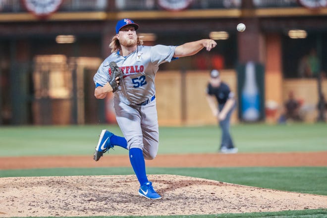 Kirby Snead (52) with the Buffalo Bisons playing for the International League pitches at the 2019 Triple-A All-Star game at Southwest University Park in El Paso on Wednesday, July 10, 2019.