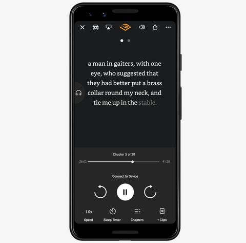 Reading and listening along through Audible...