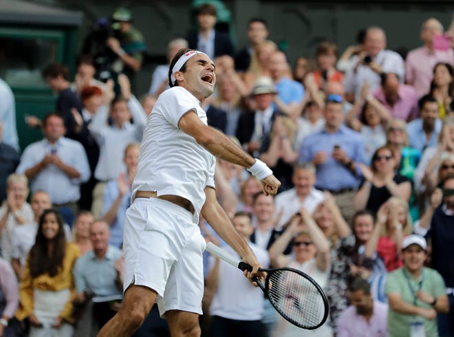 Roger Federer completes his victory over Rafael Nadal.