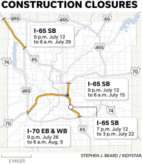 Indianapolis traffic I65, I70 closure detours