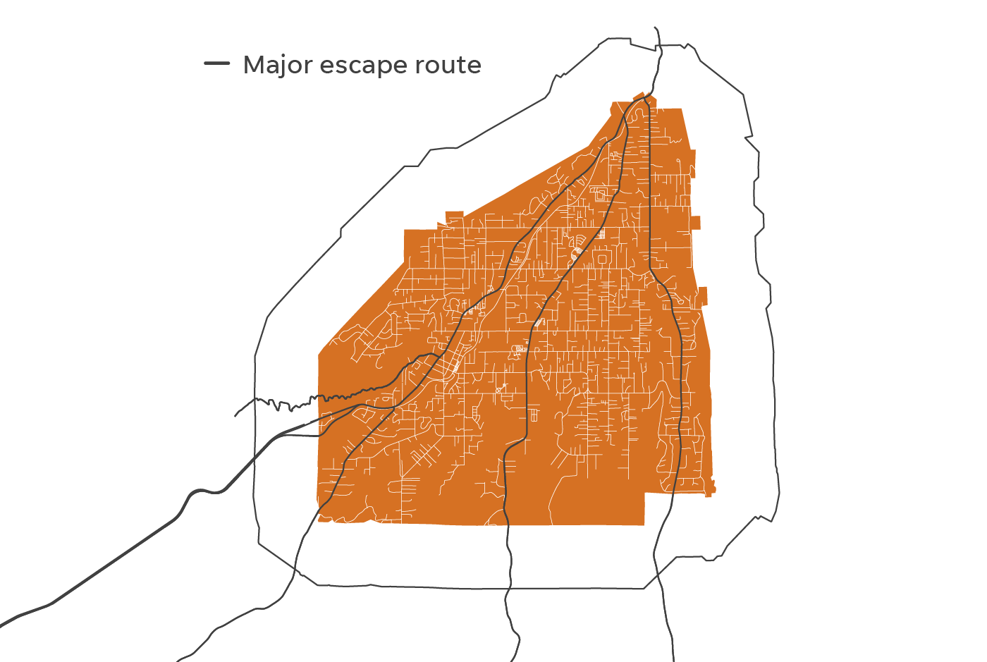 Major escape routes for Paradise, Calif.