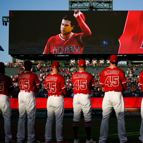 The Angels honored Tyler Skaggs before a 2019 game