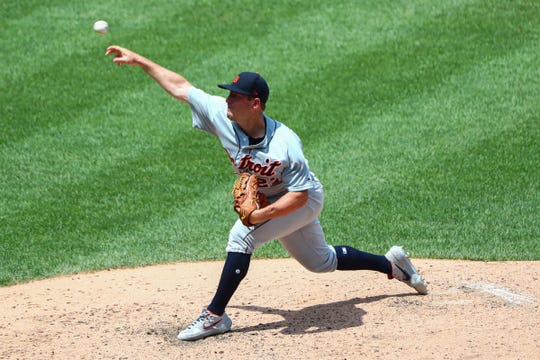 Detroit Tigers pitcher Jordan Zimmerman launches against the Kansas City Royals in round four at Kauffman Stadium on Sunday, July 14, 2019 in Kansas City.