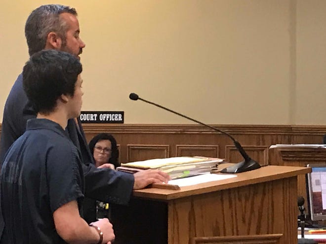 Ethen Vanderpool, and attorney Tony Maynard, in a Wilson County courtroom on July 15, 2019.