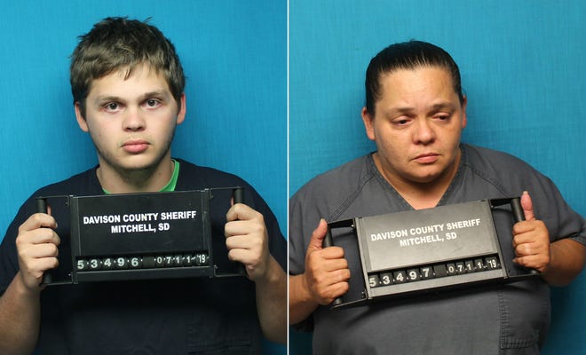 Michael Lee-David Smith, 19 (left), and his mother, 44-year-old Brandy Lee Smith, were arrested and charged with animal cruelty after police say they found more than 30 cats in two Mitchell homes.