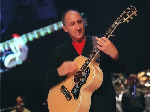 Pete Townshend of The Who strums his guitar during the Quadrophenia performance at Madison Square Garden Tuesday, July 16, 1996. (AP Photo/Wally Santana) ORG XMIT: NYR128