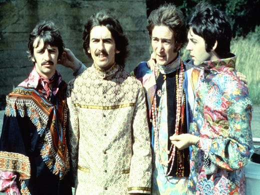THE BEATLES-- In retrospect, it might be said that 1967 was a half way point in the career of The Beatles, but that could not be seen at the time as each peak of achievement transcended the previous. During 1967, they produced he landmark Sgt. Pepper album and the singles, 'Penny Lane' and 'Strawberry Fields.' 'All You Need is Love' and 'Hello, Goodbye' were performed on the world's first worldwide satellite TV broadcast. To end the year they produced the TV film 'Magical Mystery Tour.' EDITORS PLEASE NOTE--MANDATORY CREDIT: COPYRIGHT APPLE CORPS LTD. (For use only in the promotion of the ABC Television Network's special on THE BEATLES).