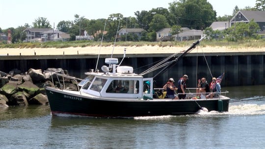 The NY/NJ Baykeeper boat leaves the Leonardo State Marina in Middletown carrying a load of oyster “castles” bound for the "Living Shoreline" off Naval Weapons Station Earle Tuesday, July 16, 2019.  It is part of an ongoing effort to restore aquaculture in Raritan Bay. 