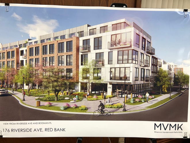 Photo of the artist's rendering of the proposed 210-unit apartment complex 176 Riverside in downtown Red Bank when it was approved in 2019.