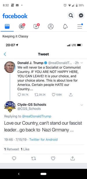 Clyde-Green Springs Schools comes under fire after tweet calling Trump "fascist."