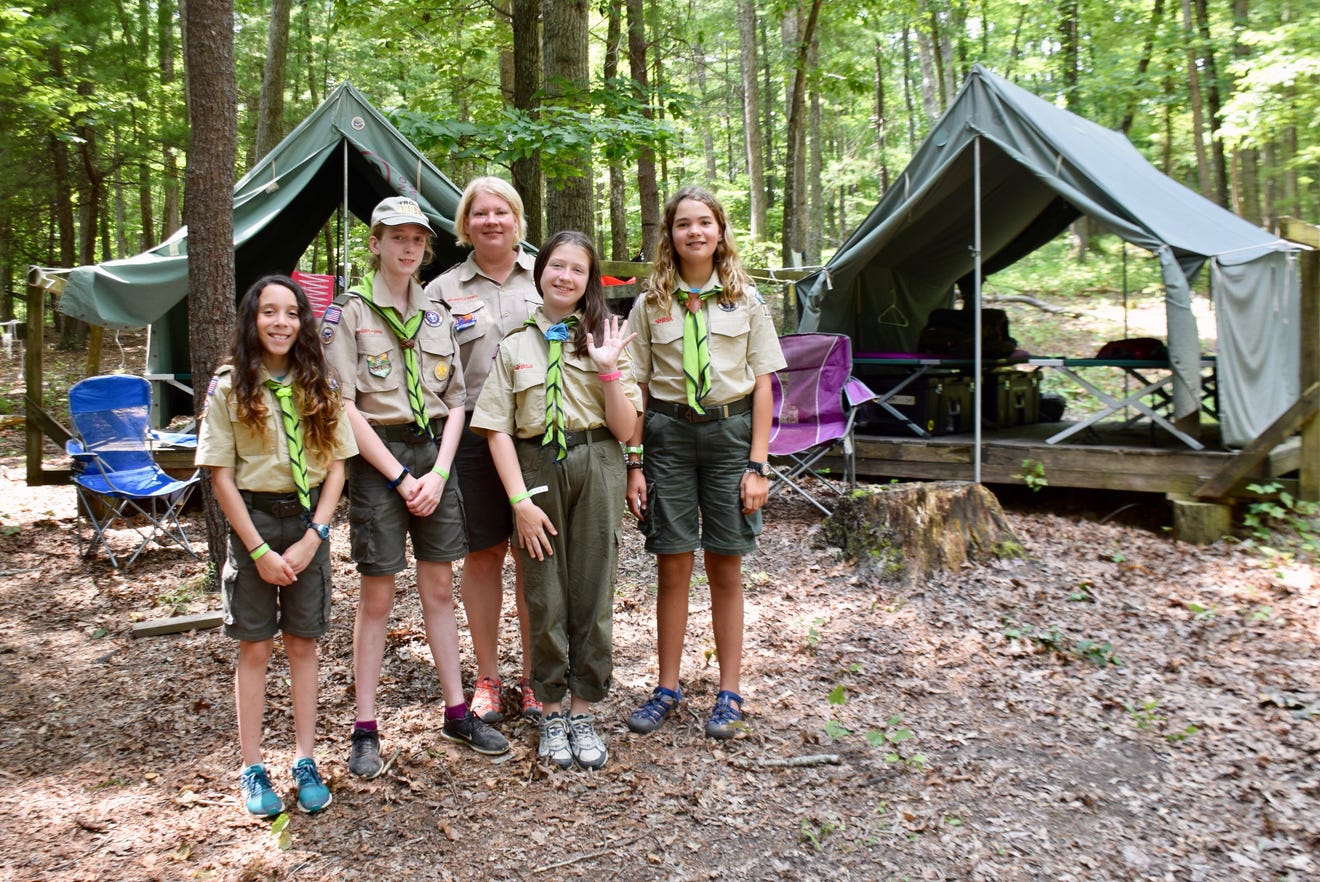Female scouts exploring the outdoors at Camp Shenandoah for the first time Female scouts exploring the outdoors at Camp Shenandoah for the first time