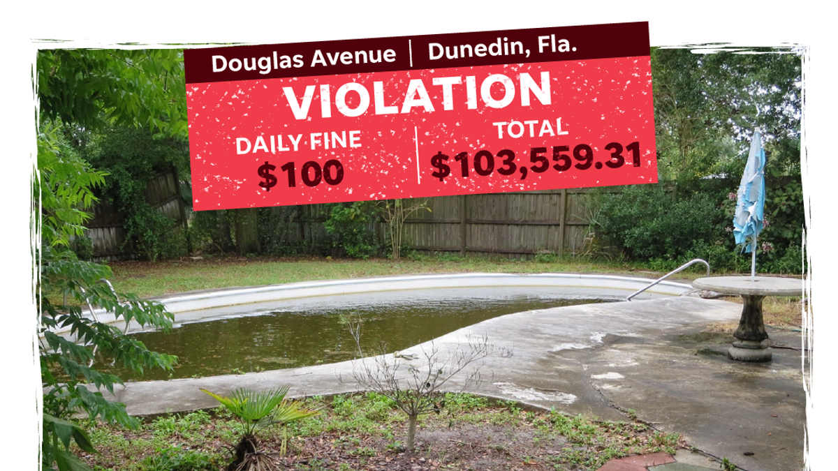 Douglas Avenue in Dunedin, Fla., which has been fined $103,559.31 by the city for violations.