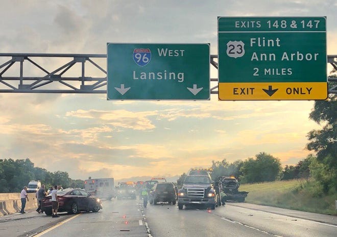 Michigan State Police said 37 vehicles were involved in a pileup on westbound Interstate 96 near Kensington Road in Brighton Tuesday evening. That crash caused six other crashes involving multiple vehicles. Only minor injuries were reported.