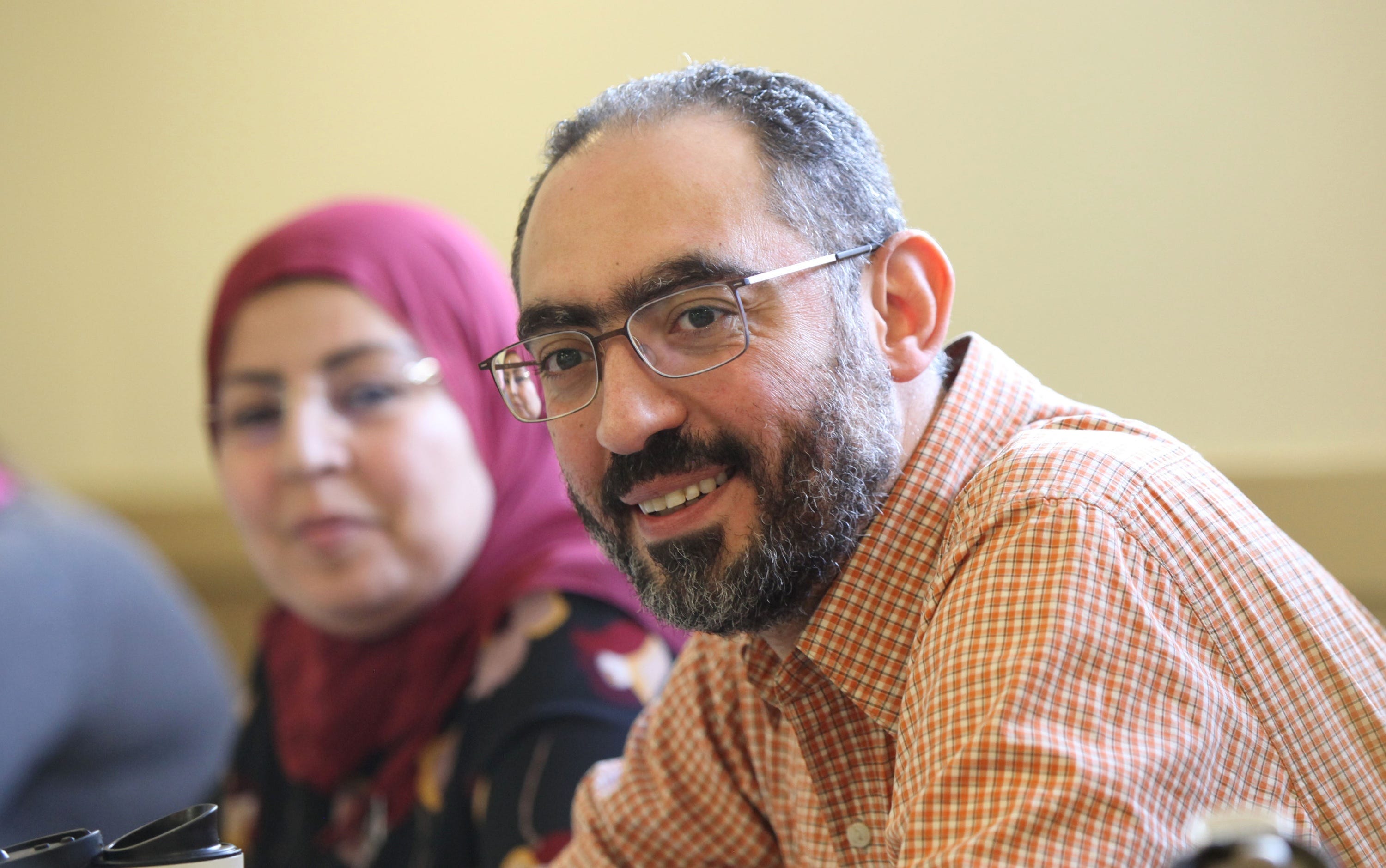 Ahmed Abdelnaby, with his wife, Dalia Elgamel, says he has witnessed growing hostility toward Muslims.