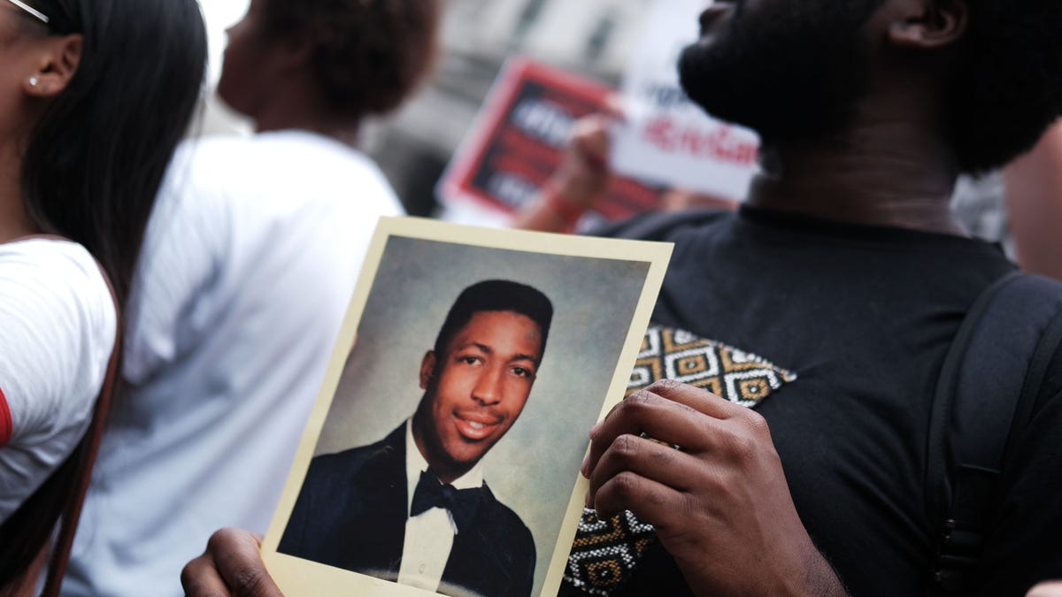 People participate in a protest to mark the five-year anniversary of the death of Eric Garner on July 17, 2019 in New York. 