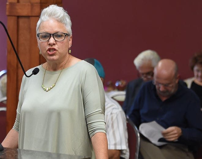 St. Landry Parish Office of Emergency Preparedness Director Lisa Vidrine addresses  council members with an update on how the parish fared during Hurricane Barry.