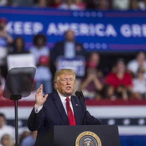 President Donald Trump speaks during a Keep...