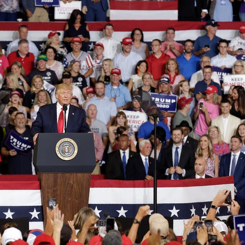 President Trump speaks at a campaign rally in...