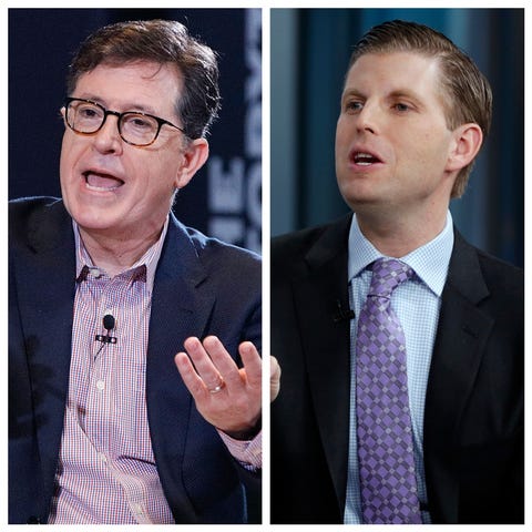 Stephen Colbert (left) and Eric Trump (right).
