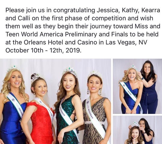 A since-deleted Facebook post announcing Kathy Zhu (center right) as Miss Michigan World America 2019